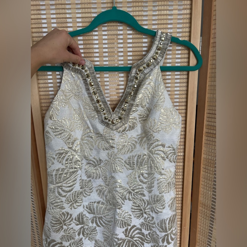 Lilly Pulitzer Womens Valli shift dress in gold palm jacquard size 2